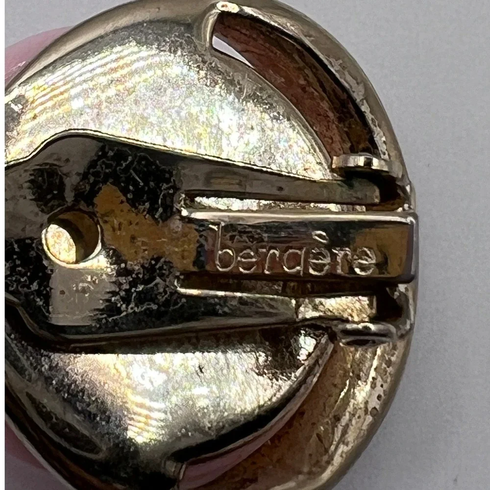 Bergere Clip On Earrings Womens OS Pink Good Vintage Gold Tone Dome Statement